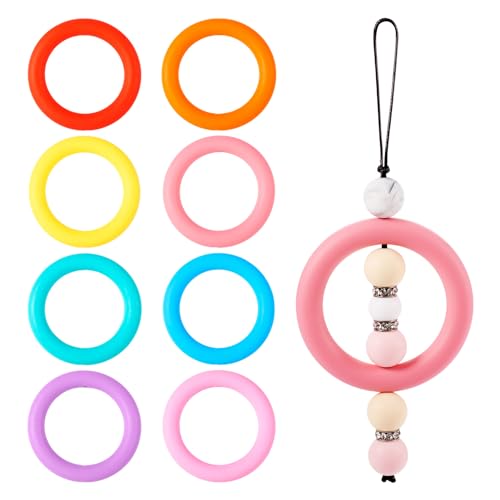 8 stuks siliconen kralen ringen 65 mm O-ring groot gat rubberen kralen 8 kleuren ring brandpuntframe siliconen pedanten voor doe-het-zelf ketting sleutelhangers opknoping ornamenten