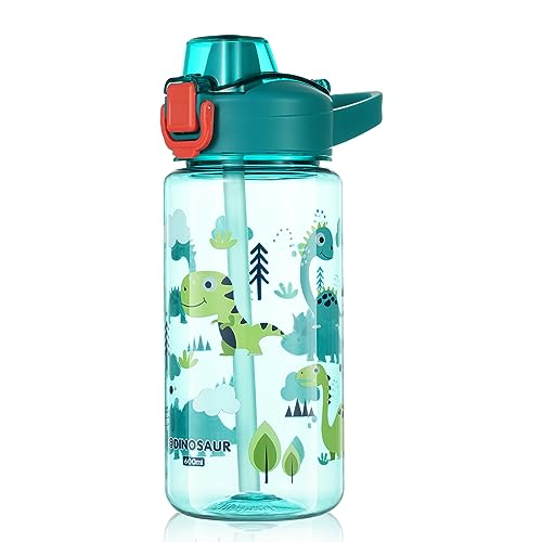 Kids waterfles met 600ml stro, Leak-Proof BPA gratis waterflessen met schattige cartoon patroon en Flip mondstuk, Sport waterfles voor school Picnic Unisex Kids Cadeau