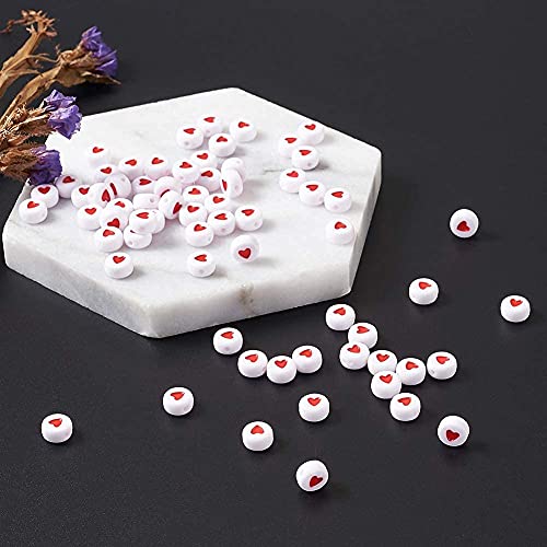 200 st Acryl hart kralen wit 7 x 7 x 3,5 mm Platte ronde hart kralen voor Spacer armband sieraden maken 3