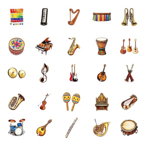Muzikant Stickers voor tieners en volwassenen, 50 stuks Instrumenten Vinyl Sticker Set, Auto, Motorfiets, Fiets, Skateboard, Snowboard, Bagage, Laptop, Koffer, Helm, Motorfiets, Computer 5