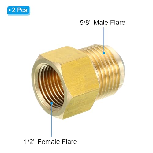 1/2 Inch Vrouwelijke Flare x 5/8 Inch Male Flare Connectors, 2Scs SAE 45 Degree Flare Brass Adapter Flare Pipe Fitting voor Air Gas Line Cooling HVAC 3