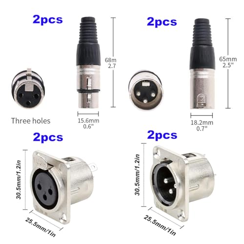 4 x XLR Solder Connectors 3-Pin, XLR Plug/Socket, Microfoon Kabelplug, Microfoon Audio Jack + Vrouw voor 3-Pin XLR Paneelaankoppelen