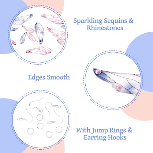 4 paar Vleugels oorbel Charms Hars Butterfly Wing Charms Insect Wings Dangle oorhangers met ringen oorbellen haken voor DIY sieraden maken, Hars 4