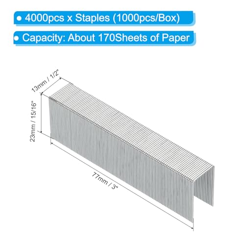 23/23 Nietjes Nietjes, 4 Dozen van 4000 st 15/16" Standaard been lengte plat, Beitel Tip, Jam Gratis voor Office Supplies, Zilver