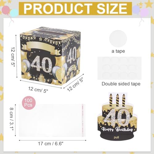 40e Verjaardag Geld Doos voor Cash, Verjaardag Geld Doos met 100 stuks Transparante Tassen voor Verjaardag Verrassingskaart Partij Decoraties Vrouwen meisje mannen jongen beste vriend