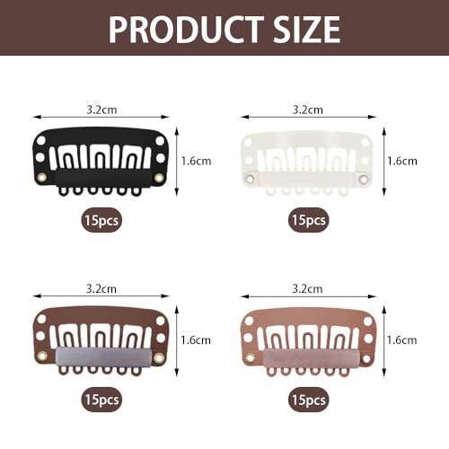 60 Stuks U Vorm Hair Extensions met zacht Rubber Metaal Snap Classic Multi-Function Wig Clips Klik op Accessoires te beveiligen pruiken voor haar uitbreidingen en veilige DIY (4