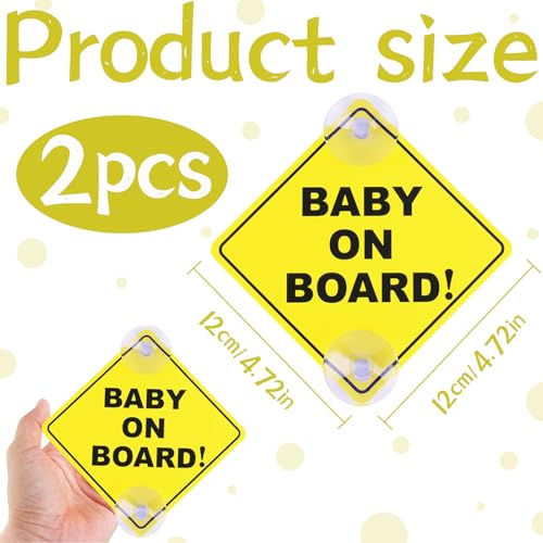 2 st. Baby aan boord van de auto waarschuwingsborden, Baby aan boord Stickers Auto met 2 Zuigbekers, Baby aan boord Sticker Car, 12 x 12cm veiligheidsauto Teken, Kinderen Auto Teken, voor Auto Windows, Herbruikbaar