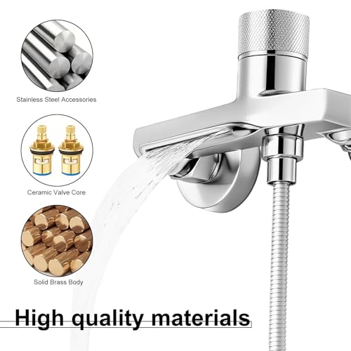 Zilverkleurige watervalmengkraan voor badkuip, dubbele functie do diplomaturen met anti-slip knop, koperlegering, waterkraan, badkuip voor wanddouche, slaapzaal, hotel 4