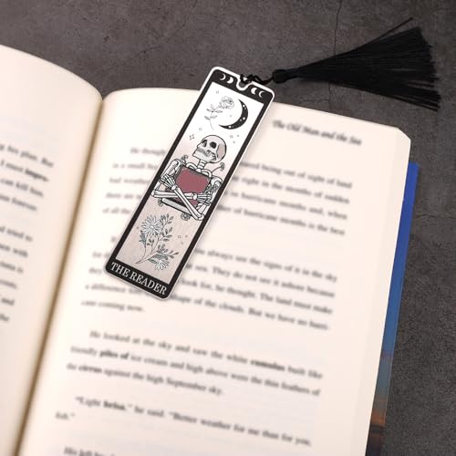 Gothic Skeleton Tarot metalen bladwijzer, schedel bladwijzer met tassels voor vrouwen en mannen Grappig boek accessoire voor Kerst Halloween verjaardagsgeschenken (zwart) 3