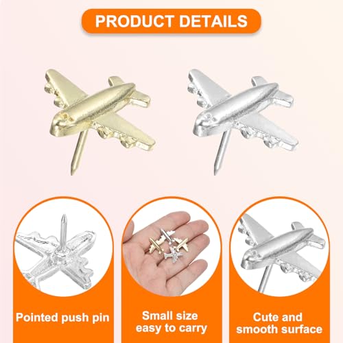 Vliegtuig Push Pin, 24 stuks Decoratief Metaal Push Pin Leuke Vliegtuig Duim Tacks voor Bulletin Board Card Foto Home Kantoor Decor, Zilver Toon 3