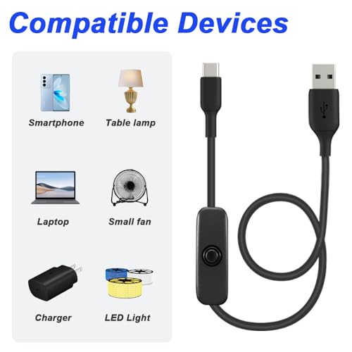 USB Oplaadkabel met Power Knop, USB C Plug naar USB Een Plug met Switch, met USB Plug naar Vrouwelijke Kabel (3PCS) 3