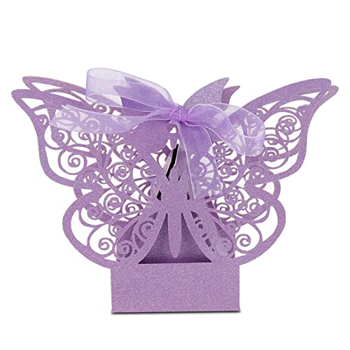 100 PCS witte bruiloft favorieten dozen, snoep chocolade Sieraden Verrassing voor bruids douche Rustic Gift Box(Licht paars)