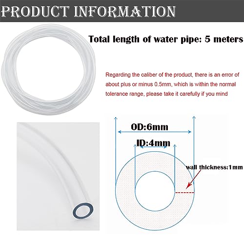 Transparante buis, 4mm ID x 6mm OD 5m Heldere PVC slangbuis, flexibele waterpijp met 1 Piece Pijpsnijder