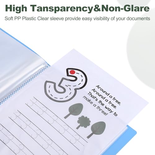 M&G 30-Pocket Binder met PP Plastic Sleeves A4 (Blauw), Art Portfolio Folder met Clear Sheet Protectors, toon 60 pagina's voor het organiseren van documenten, 310x235x19mm 4