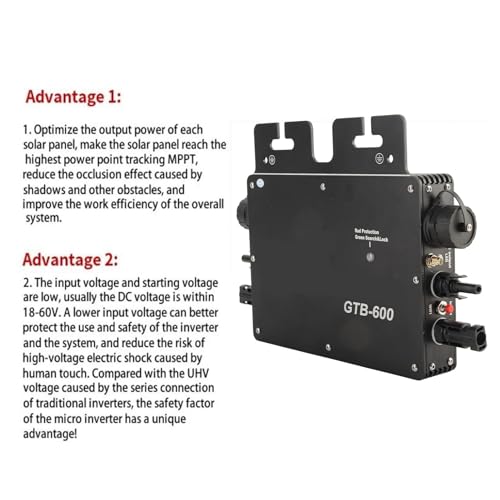 Micro Inverter, Solar Power Grid Tie 600W WIFI Control Legering GTB 400 Automatische identificatie AC120 230V Zwart US Plug Waterdicht APP AC230V (zwart) 5