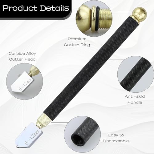 Glassnijder 2mm-20mm, Metalen Legering Glassnijder Diamant, Carbide Tip Glassnijder, Potlood Style Oil Supply Carbide Tip, Glassnijder, voor Dikke Glas, Spiegel en Mozaïek 3