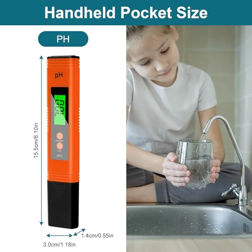 pH-meter, digitale pH-meter, pH-meter, waterkwaliteitmeter, LCD-weergave met groene achtergrondverlichting voor zwembad, Spa (oranje)