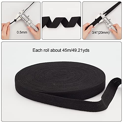 45 m / Roll Haringbone Katoenen riemen 20 mm brede zwart katoen Twill Ribbon Katoen Haringbone koord voor naaien, ambachten, ambachten 4