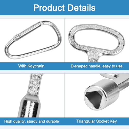 Set van 2 Driehoekige moersleutels, Universele 3-zijdige sleutel, Barrier, Brand Brigadesleutel, Driehoekige moersleutel met karabijnmoersleutel, Driehoekmoersleutel voor Radiator, Prullenbak, Lift 3
