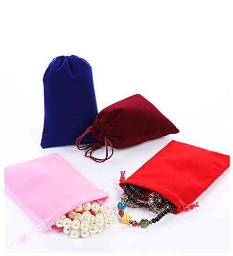 12 stuks Fluwelen sieraden zakjes, kleine koord stof zakjes, fluwelen geschenk zakjes, stof zakjes om te vullen voor sieraden, bruiloft, kerstmis, verjaardag, feest, geschenk, 12 x 15 cm, rood
