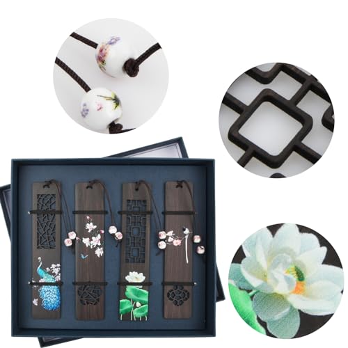 4 stuks houten bladwijzers, vintage bladwijzers, geschenk, natuurlijke bladwijzers met geschenkdoos, handgemaakte houten bladwijzerset voor leraren, studenten, mannen en vrouwen 3