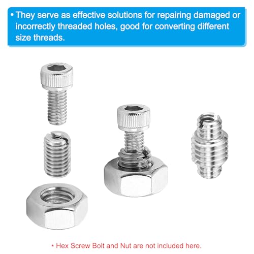 Reducer Nut Adapter met Mouw, 2 stuks M16 x M10 x 15mm man tot vrouw Nut Reparatie, Schroef invoegen, Reducer, Roestvrij staal conversie zilver 4