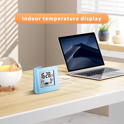 Zonnealarmklok Zonnealarmklok Eco-vriendelijk Alarmklok Zonne-bureau klok Zonne-oplaadklok voor weervoorspelling klok Zonne-LCD schermklok (blauw) 5