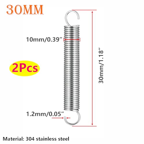 2 stuks Spanning Veren Springs Spanningen met haken, Roestvrij staal Spanning Spring, Dubbele Haak Spring, Drukveren, 0,05" x 0,9" x 1,18"