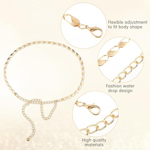 Women Metal Waist Chain Belt, Verstelbare broek ketting Link body meisjes broek lange riem voor Jeans broek jurk (Goud)