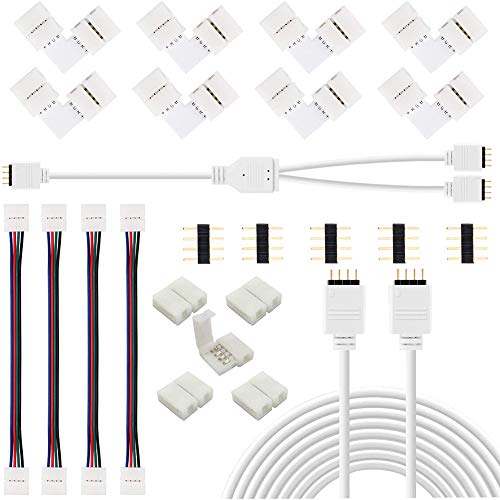 LED Strip Connector, Accessoire set voor 4 Pin RGB 5050 LED Strips, LED Strip Connector, LED Strip Divider, LED Strip Extension, LED Striphoekconnector, LED Montageclips strippen
