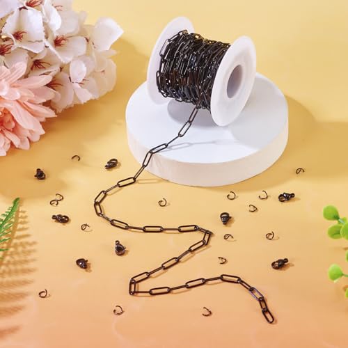 Ovale ketting ketting maken Kits 12x4mm Roestvrij Steel Craft Link Kettingen Zwarte sieraden ketting set met Jumping Rings Lobster Claw sluitingen voor DIY armband 3