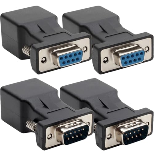DB9 Plug naar RJ45 Socket, seriële adapter met DB9 Bus naar RJ45 Jack, seriële adapter, 120 Ohm RS232 Ethernet Converter voor standaard 9-Pin RS232 apparaten (pakket van 4)