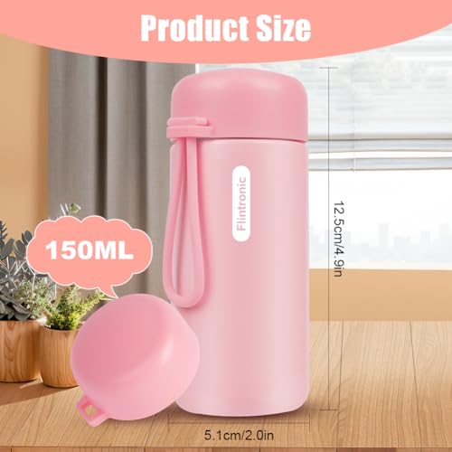150ml Mini Thermische Flask, roestvrij staal Geïsoleerde waterflessen, dubbele wand Vacuüm kleine fles, Leakproof Drinkfles met handvat voor warme en koude dranken, koffie, sap - Roze
