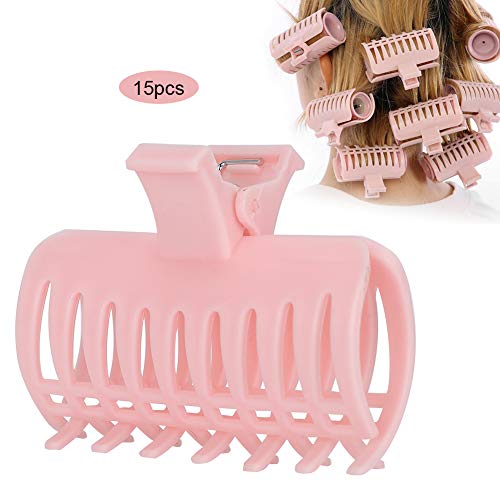 Hot Roller Clips,15Stuks / Set Haar krullende ijzeren Claw Clips Hair Roller Attachment Clamp Haarrollen Curlers voor vrouwen meisjes haar sectie styling, kapper haar permanent clip snap op rollers zelf(Pink)