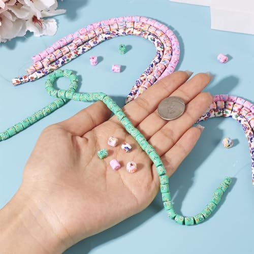 4 onderdelen Barrel Polymer Klei Kralen 4 Kleuren Bloem patronen 6mm Kolom Handgemaakte Polymer Klei Kralen Losse Spacer Kralen Bulk voor DIY armband ketting sieraden maken 5