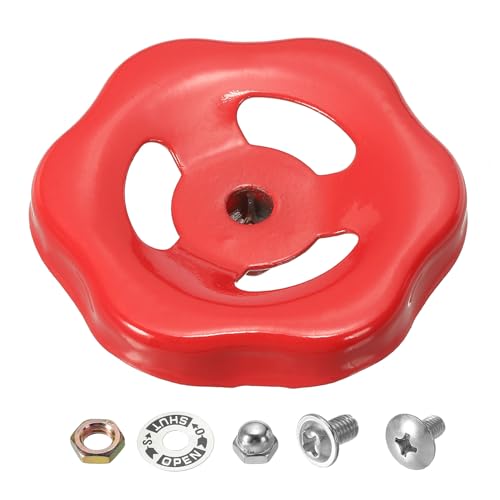 Outdoor Faucet Handvat Vierkante Stam Hole 8x8mm, Cast Iron Faucet Ronde Wiel Handvat Vervanging Water Spigot Handvat met Schroeven Spacer, Rood