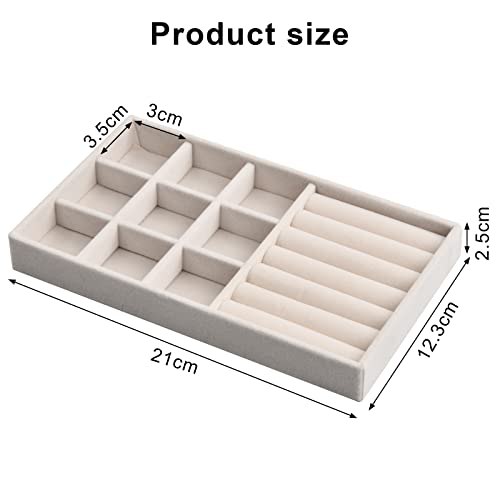 Sieraden Opslag Compartiment met 9 Compartiments, Grote Velvet voor Lade, Sieraden Organisator, Stapelbaar, Laden, Juwelen Box Ringen, Juwelen Opslag Systeem voor Oorbellen, Armbanden, 21 x 12,2 x