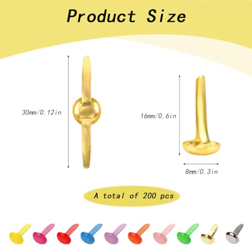 200 stuks Multicolor Split Pins, Scrapbooking Brads Split Pin Smooth Mini Brads 8 x 16mm Ronde Scrapbooking Braden Splitspinnen Metaal papier bevestigingen voor papier Craft