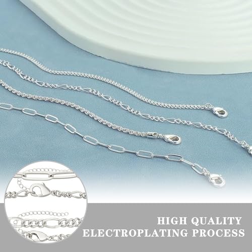 5 stuks zilveren enkelband voor vrouwen, vintage enkelkettingen voor vrouwen, enkelband voor vrouwen, prachtige stapelbare armband set, sieraden voor moeder, vriendin, vrouw, zuster, 8, Zilver 3