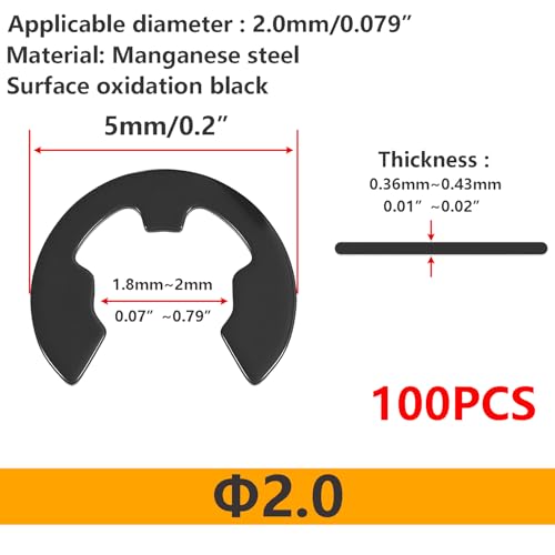 100 stuks Behoud Ringen, E-Clips Behoud Ringen, Snap Opening, Vergrendeling Ringen voor Lagers, 2mm
