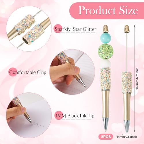 8 stuks sequin bal punt pen kralen pen gepersonaliseerd Pen Black Ink Plastic Pers Ballpoint Ballpoint Ballpoint Pen voor Studenten Kantoor Supplies, Licht 4