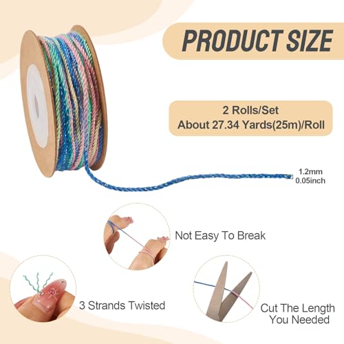 2 Rolls 70m segment geverfd getwist koord gradient gevlochten kralen draad voor ambachten armband maken gevlochten haar Tie Macrame Wind Chime Blauw 5