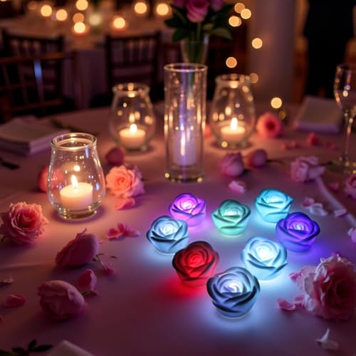 4 Stuks Drijvende Kaarsen Vlamloze Rose Thee Licht Kleurrijke Waterdichte Bloem Wax Kaarsen voor bruiloft decoratie 5