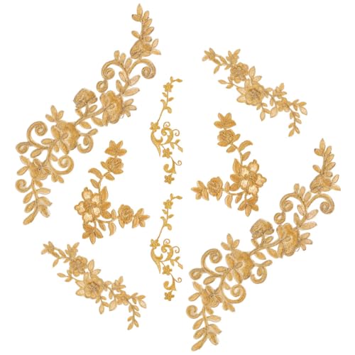 8 stukken borduursel Kant Bloem Patches - Strijkijzer op en naaibaar - Gouden bloemen Appliques voor bruiloft jurk decoratie, reparatie kleding, rugzakken, Jeans en Caps