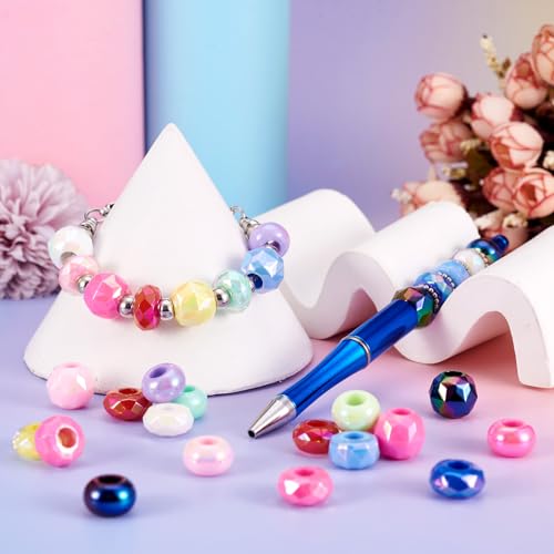 Europese acryl kralen, 150 stuks, 5 stijlen, UV-plating regenboog iriseren rondelle kralen met groot gat voor doe-het-zelf knutselen, armbanden, ketting en sieraden maken, gat: 5.5~6 4