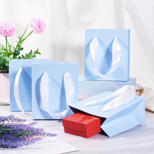 6 stuks tas met lint handvat Kraft Paper Shopping Bags Portable Cadeautas voor kleine zakelijke partij verjaardag bruidsdouche 2.36x4.33x5.12inch (blauw)
