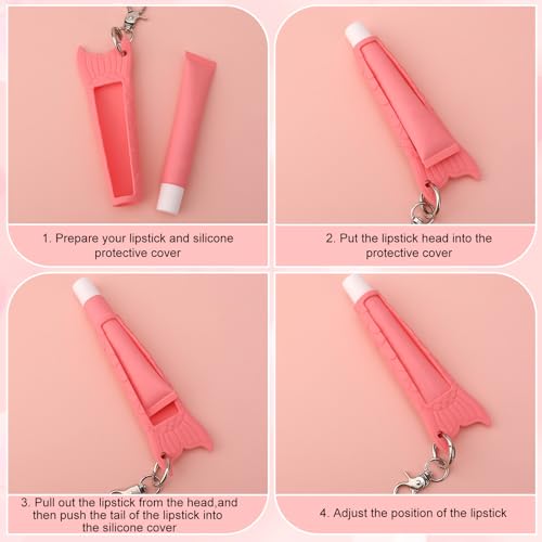 Lip balsem houder sleutelhanger, Portable Silicone Lip Balsem beschermhoes met sleutelhanger Compatibel met de zomer vrijdag Pink Sugar (Pure kleur roze suiker) 5