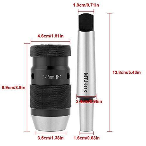 Keyless chuck zonder sleutelboor en schacht zelfremmen met tapspindel / conische doorn MT2-JT3, keyless chuck 1-16 mm (MT3-B18) 3