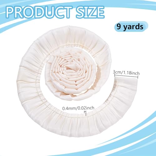 9 Yards Ruched Lace Trim, 30mm Brede Pleated Edge Trim Rouffles Wave Edge Ribbon voor het naaien van bruidsjurk Kleding Decoratie, Old Lace
