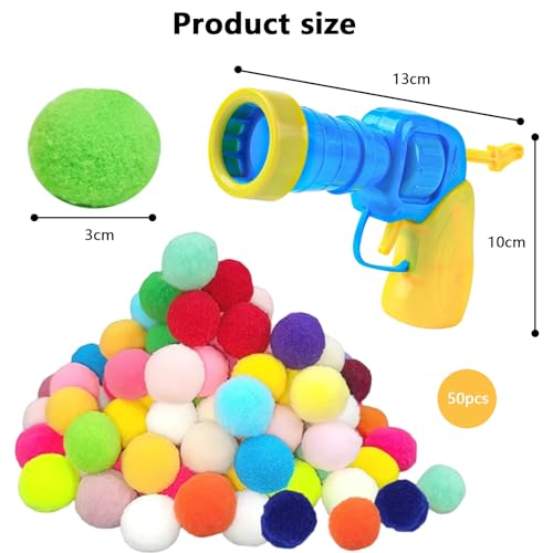 Kattenspeelgoed Balpistool Interactieve Kattenspeelgoed met 50 stuks Kattenballen, Kattenspeelgoedbal met kunststof startersgereedschap, Interactieve Speelgoed voor Binnen Huisdieren Katten